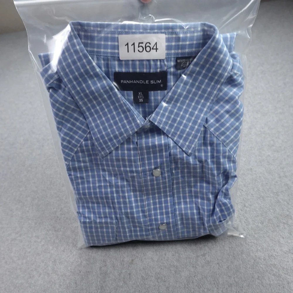 Panhandle Slim‎ Shirt Mens XL Blue Gingham Plaid Western Pearl Snap